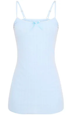 Baby Blue Pointelle Lace Trim Cami Nightie
