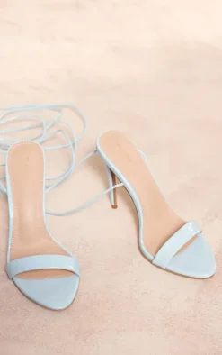 Baby Blue PU Round Toe Lace Up Heeled Sandals