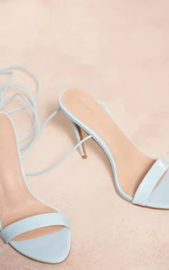 Baby Blue PU Round Toe Lace Up Heeled Sandals