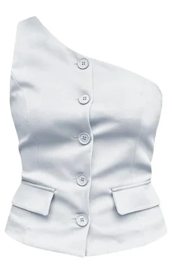 Baby Blue Tailored Woven One Shoulder Waist Coat