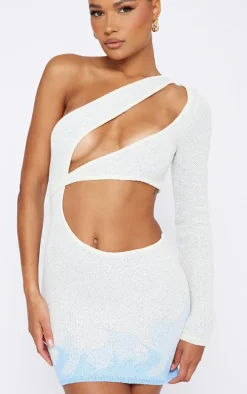 Baby Blue Towel Knit Flame One Sleeve Bodycon Dress