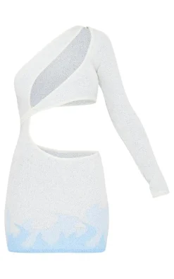Baby Blue Towel Knit Flame One Sleeve Bodycon Dress