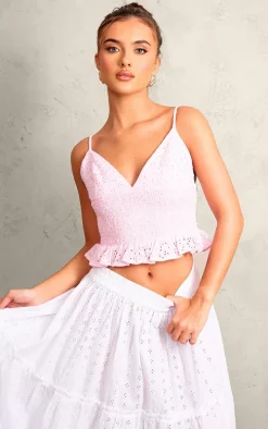 Baby Pink Broderie Elastic Waist Cami