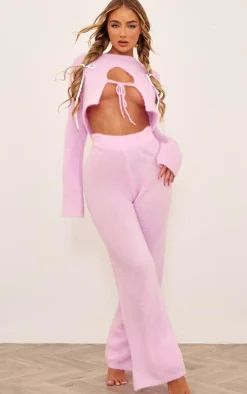 Baby Pink Candyfloss Knit Wide Leg Pants