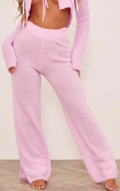 Baby Pink Candyfloss Knit Wide Leg Pants