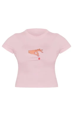 Baby Pink Cherry Print Fitted Short Sleeve T Shirt