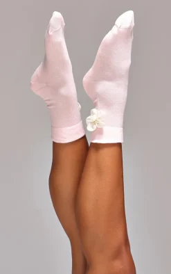 Baby Pink Chiffon Flower Detail Socks