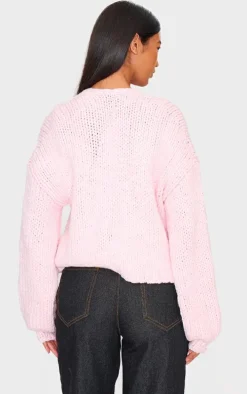 Baby Pink Chunky Knit Cami Top And Cardigan Set