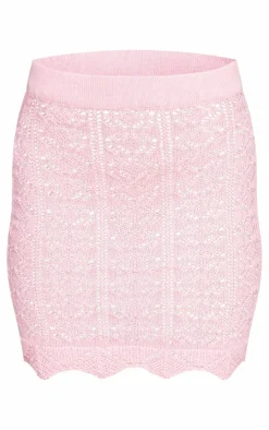 Baby Pink Contrast Crochet Knit Mini Skirt