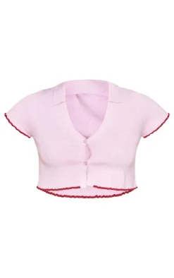 Baby Pink Contrast Hem Glitter Detail Knit Mini Skirt