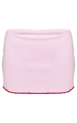 Baby Pink Contrast Hem Glitter Detail Knit Button Up Crop Top