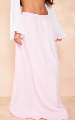 Baby Pink Cotton Poplin Elasticated Waist Maxi Skirt
