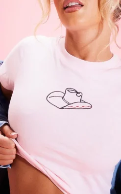Baby Pink Cowboy Hat Embroidered Fitted T Shirt