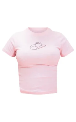 Baby Pink Cowboy Hat Embroidered Fitted T Shirt