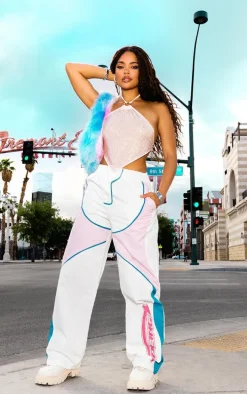 Baby Pink Diamante Scarf Halter Top