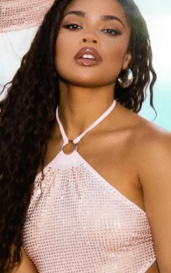 Baby Pink Diamante Scarf Halter Top