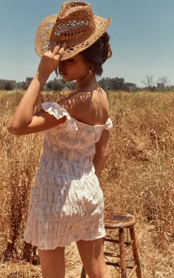 Baby Pink Ditsy Floral Textured Bardot Shift Dress