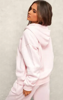Baby Pink Embossed Heart Zip Up Hoodie