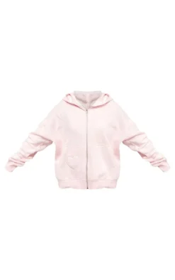 Baby Pink Embossed Heart Zip Up Hoodie