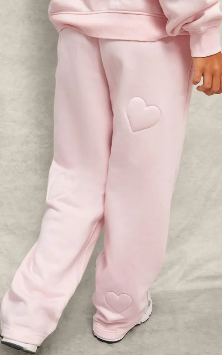 Baby Pink Embossed Heart Wide Leg Sweatpants