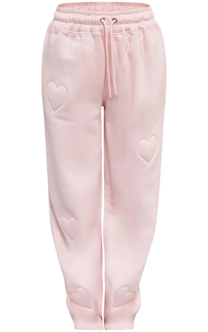 Baby Pink Embossed Heart Wide Leg Sweatpants