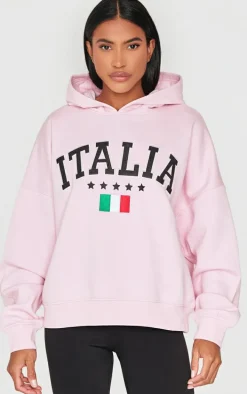 Baby Pink Embroidered Italia Print Hoodie