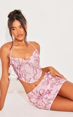 Baby Pink Floral Sequin Mini Skirt