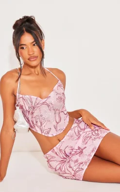 Baby Pink Floral Sequin Strappy Crop Top