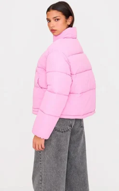 Baby Pink Heart Pocket Detail Puffer Coat