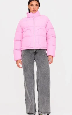 Baby Pink Heart Pocket Detail Puffer Coat