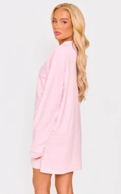 Baby Pink Jersey Piping Detail Long Sleeve Nightdress