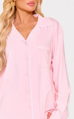 Baby Pink Jersey Piping Detail Long Sleeve Nightdress
