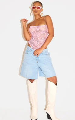 Baby Pink Lace Spaghetti Strap Bodysuit