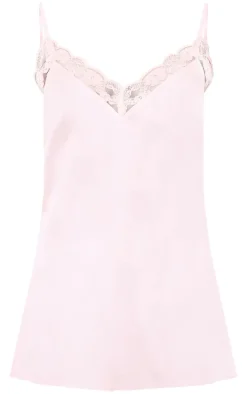 Baby Pink Lace Trim Satin Nightie