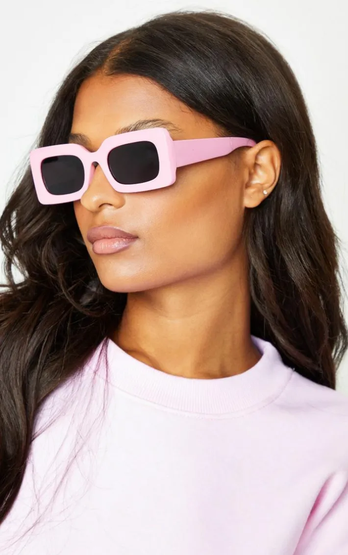 Baby Pink Lens Chunky Square Frame Sunglasses