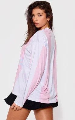 Baby Pink Logo Sports Stripped Long Sleeve Jersey