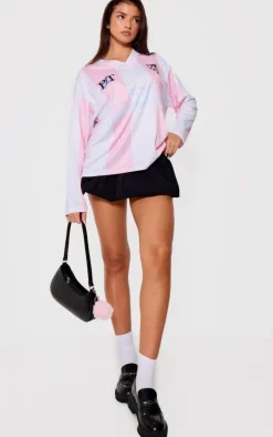 Baby Pink Logo Sports Stripped Long Sleeve Jersey