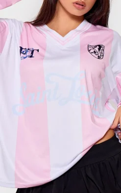 Baby Pink Logo Sports Stripped Long Sleeve Jersey
