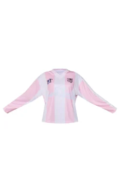 Baby Pink Logo Sports Stripped Long Sleeve Jersey
