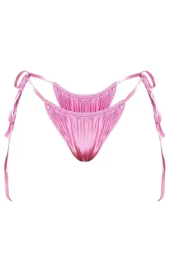 Baby Pink Metallic Adjustable String Tie Bikini Bottoms