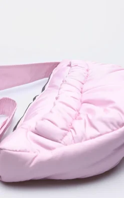 Baby Pink Nylon Ruched Pocket Cross Body Bag
