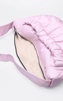 Baby Pink Nylon Ruched Pocket Cross Body Bag