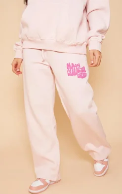 Baby Pink Oversized Main Character Energy Puff Print Wide Leg Sweatpants