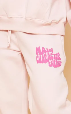 Baby Pink Oversized Main Character Energy Puff Print Wide Leg Sweatpants