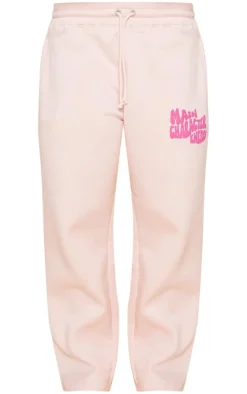 Baby Pink Oversized Main Character Energy Puff Print Wide Leg Sweatpants