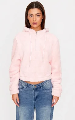 Baby Pink Quarter Zip Cropped Fleece