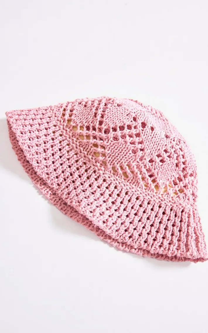 Baby Pink Raffia Cut Out Bucket Hat