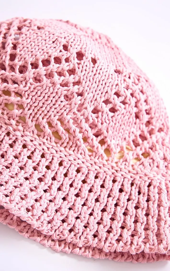 Baby Pink Raffia Cut Out Bucket Hat