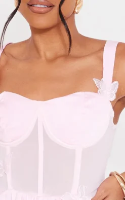 Baby Pink Satin Corset Butterfly Detail Floaty Romper