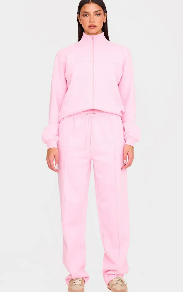 Baby Pink Seam Detail Wide Leg Sweatpants